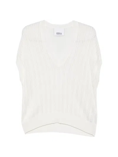 Erika Cavallini Pointelle-knit V-neck Vest In White