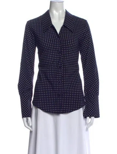 Pre-owned Erika Cavallini Polka Dot Print Long Sleeve Button-up Top In Blue