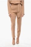 Erika Cavallini Pure Cashmere Pants With Knitted Belt In Brown