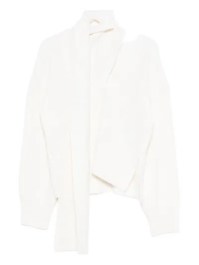 Erika Cavallini Ribbed Scarf-detailed Sweater In White