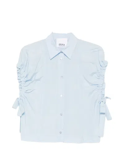 Erika Cavallini Ruched-sleeve Shirt In Blue