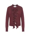 Erika Cavallini Ruffled Knit Cardigan With Chic Collar Detail In Burgundy