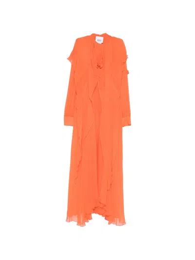 Erika Cavallini Ruffled Ruched Dress In Orange