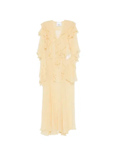 Erika Cavallini Ruffled V-neck Dress In Neutral
