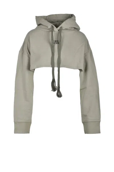 Erika Cavallini Sage Green Hooded Cotton Sweatshirt In Gray