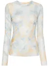 Erika Cavallini Semi-couture Sky Blue Long Sleeve Printed T-shirt