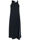 Erika Cavallini Semi-couture Navy Blue Sleeveless Midi Dress In Blue