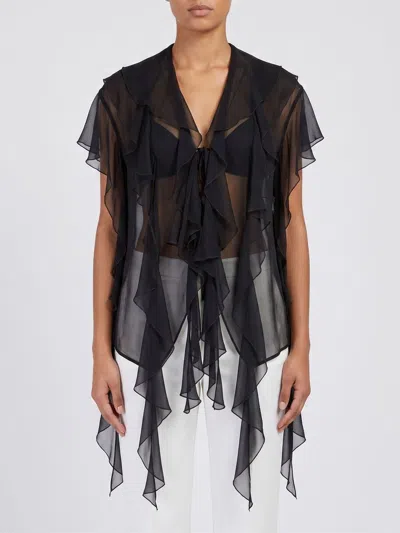 Erika Cavallini Georgette Shirt With Ruffles In Black