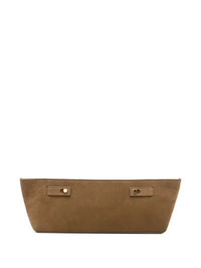Erika Cavallini Suede Clutch Bag In Brown
