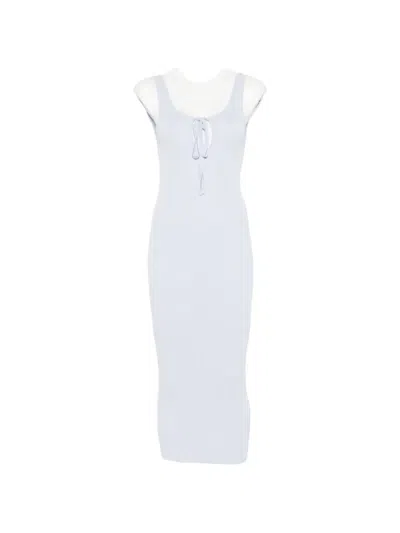 Erika Cavallini Tie-neck Ribbed Dress In Blue