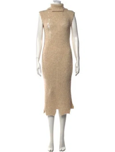 Pre-owned Erika Cavallini Turtleneck Midi Length Dress In Neutrals