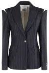 Erika Cavallini Pinstripe Cut-shoulder Blazer In Blue