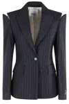 Erika Cavallini Pinstripe Cut-shoulder Blazer In Blue