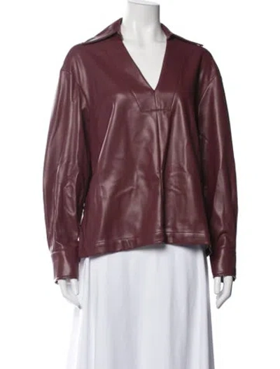 Pre-owned Erika Cavallini V-neck Long Sleeve Top In Burgundy