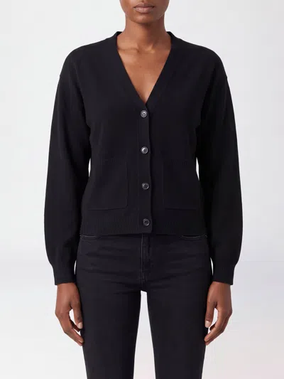 Erika Cavallini V-neck Virgin Wool Cardigan With Patch Pockets In Black