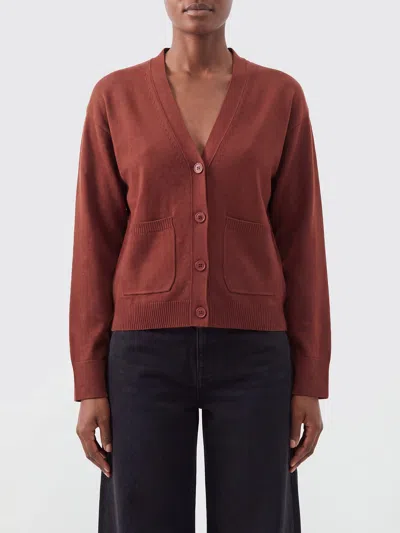 Erika Cavallini V-neck Virgin Wool Cardigan With Patch Pockets In Brown