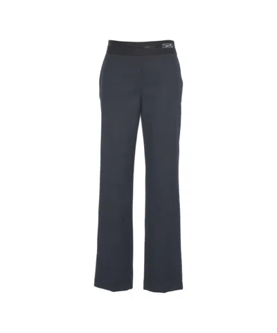 Erika Cavallini Wide-leg Trousers With Fluid Cut And Elastic Waistband In Blue