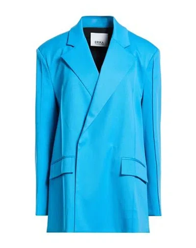 Erika Cavallini Woman Blazer Azure Size 10 Polyester, Virgin Wool, Elastane In Blue