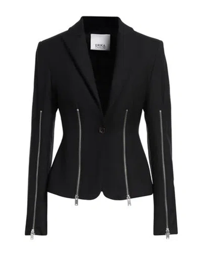 Erika Cavallini Woman Blazer Black Size 8 Virgin Wool, Polyester