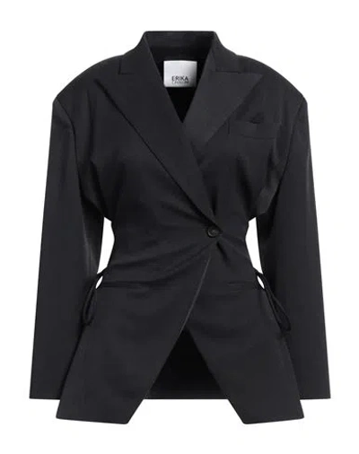 Erika Cavallini Woman Blazer Lead Size 12 Polyester, Virgin Wool, Elastane In Black