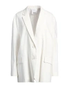 Erika Cavallini Woman Blazer White Size 8 Linen, Polyester, Viscose, Elastane