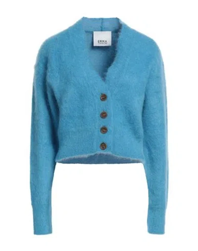 Erika Cavallini Woman Cardigan Azure Size M Wool, Polyamide, Mohair Wool In Blue