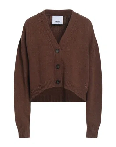 Erika Cavallini Woman Cardigan Brown Size L Cashmere, Virgin Wool