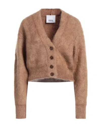 Erika Cavallini Woman Cardigan Camel Size L Wool, Polyamide, Mohair Wool In Beige