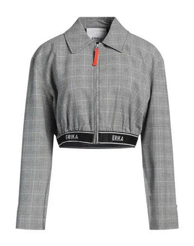 Erika Cavallini Woman Jacket Black Size 4 Polyester, Virgin Wool, Elastane In Gray