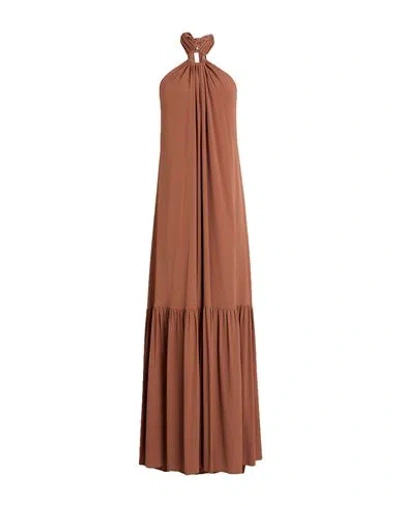 Erika Cavallini Woman Maxi Dress Brown Size 10 Acetate, Silk