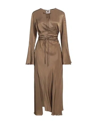 Erika Cavallini Woman Maxi Dress Khaki Size 8 Cupro, Viscose In Beige