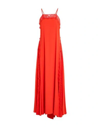 Erika Cavallini Woman Maxi Dress Tomato Red Size 12 Acetate, Silk