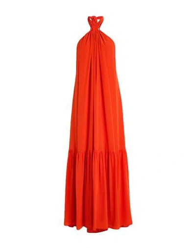 Erika Cavallini Woman Maxi Dress Tomato Red Size 6 Acetate, Silk