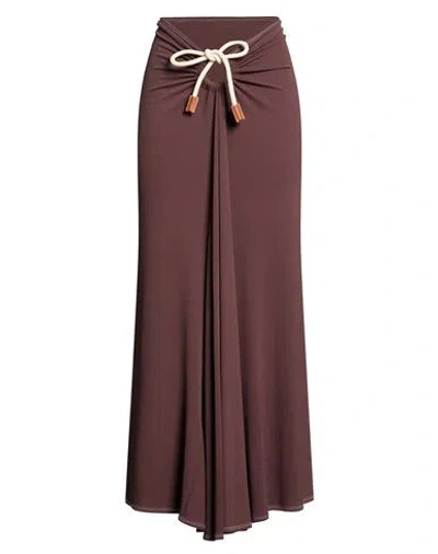 Erika Cavallini Woman Maxi Skirt Chocolate Brown Size 10 Acetate, Polyamide, Elastane