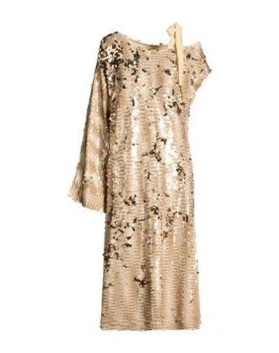 Erika Cavallini Woman Midi Dress Beige Size L Polyester, Virgin Wool, Elastane In Neutral