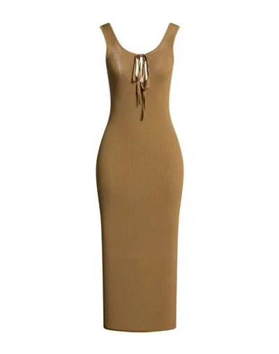 Erika Cavallini Woman Midi Dress Military Green Size M Viscose, Polyamide In Brown