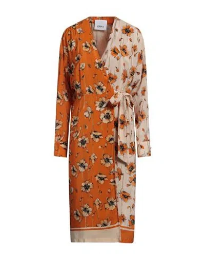 Erika Cavallini Woman Midi Dress Orange Size 6 Silk