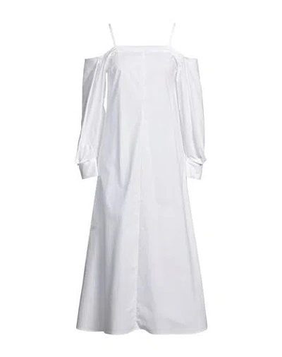Erika Cavallini Woman Midi Dress White Size 6 Cotton, Elastane