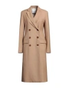 Erika Cavallini Woman Overcoat & Trench Coat Camel Size 10 Virgin Wool, Polyester In Beige