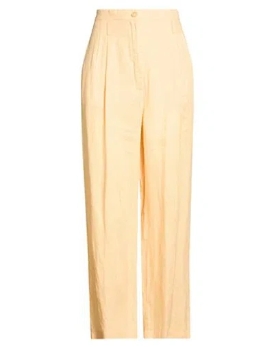 Erika Cavallini Woman Pants Apricot Size 12 Linen In Yellow