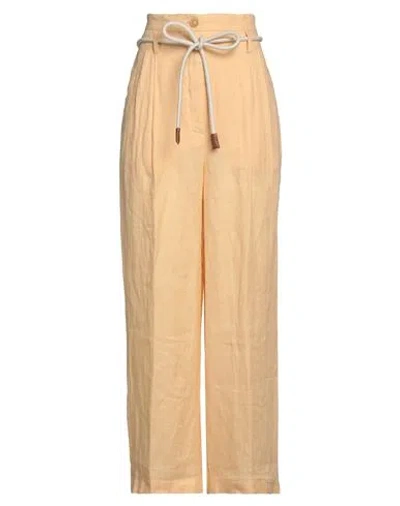 Erika Cavallini Woman Pants Apricot Size 10 Linen In Orange