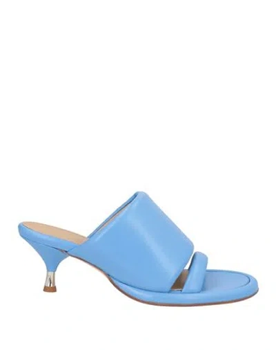 Erika Cavallini Woman Sandals Azure Size 11 Soft Leather In Blue