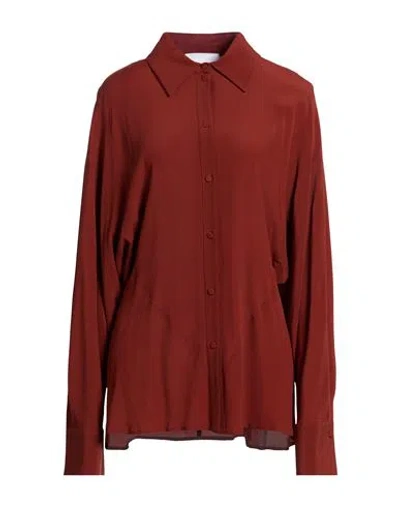 Erika Cavallini Woman Shirt Brown Size 12 Acetate, Silk