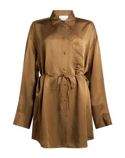 Erika Cavallini Woman Shirt Khaki Size 8 Cupro, Viscose In Brown