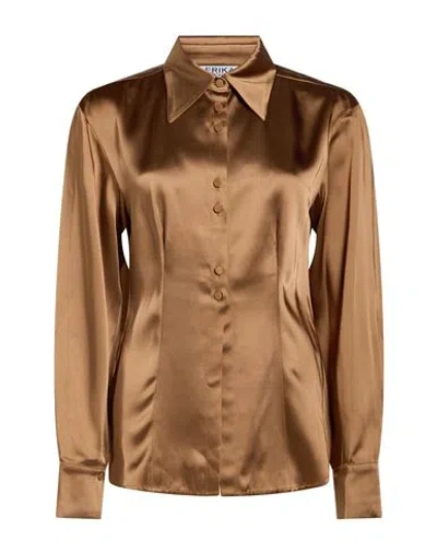 Erika Cavallini Woman Shirt Light Brown Size 4 Acetate, Viscose