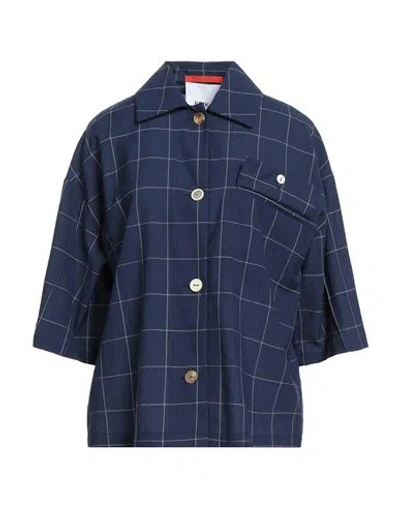 Erika Cavallini Woman Shirt Midnight Blue Size 6 Virgin Wool, Elastane