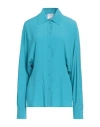 Erika Cavallini Woman Shirt Turquoise Size 8 Acetate, Silk In Blue