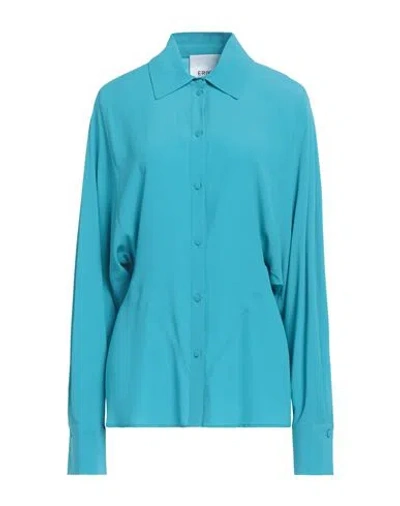 Erika Cavallini Woman Shirt Turquoise Size 8 Acetate, Silk In Blue