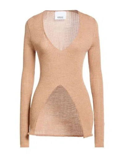 Erika Cavallini Woman Sweater Camel Size M Virgin Wool In Neutral