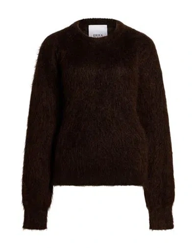 Erika Cavallini Woman Sweater Chocolate Brown Size S Mohair Wool, Polyamide, Wool